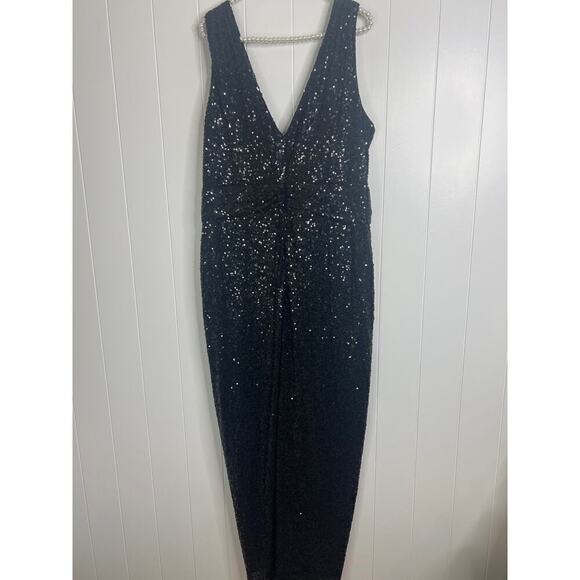 Badgley Mischka Putting On The Glitz Sequin Gown Black Formal Long Dress SZ 20 - Picture 6 of 7